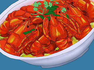 手绘美食--甲鱼三文鱼小龙虾