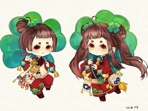 一对苜蓿草拟人