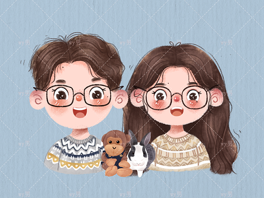 手绘卡通蜡笔风情侣头像