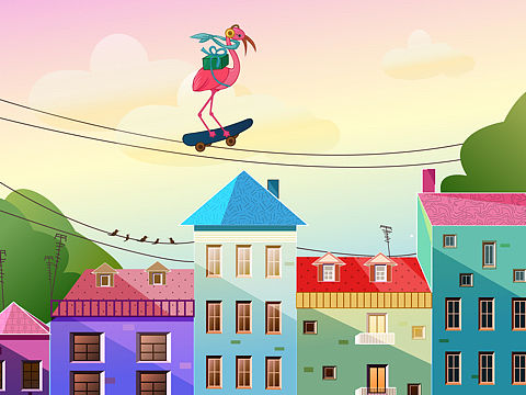 小房子和火烈鸟（个人主页-ZNDY2Mjg4Njg=） - 商业插画 - 站酷设计师没烦恼兔原创素材 - 站酷ZCOOL