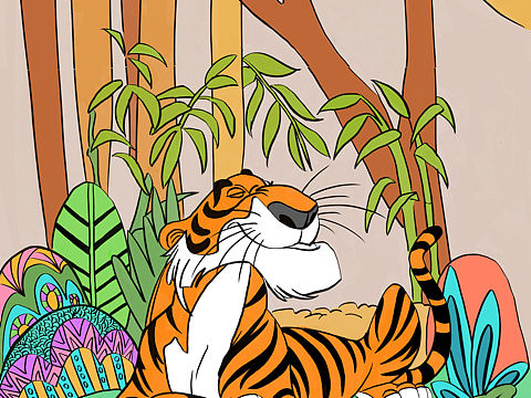 儿童插画东北虎东方明珠
