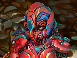 一枚女性机器人在森林里