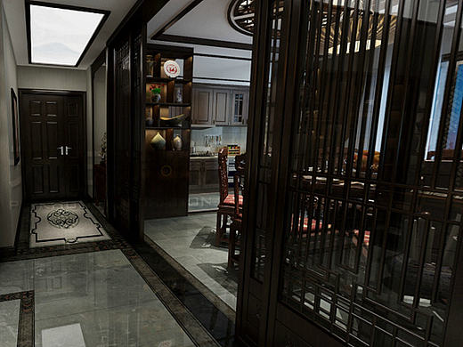 保利山庄海棠中式风格洋房装修装饰效果图设计方案