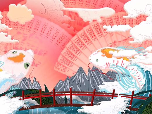 国风鲤鱼插画动态