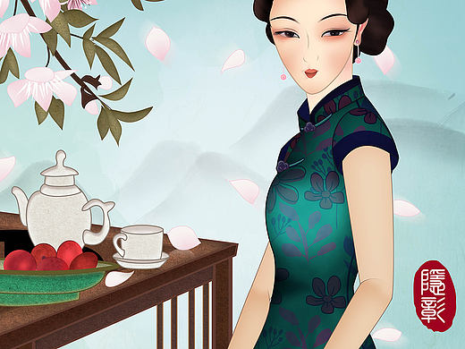 茶艺茶道春花花枝花瓣燕子唯美古风旗袍美人