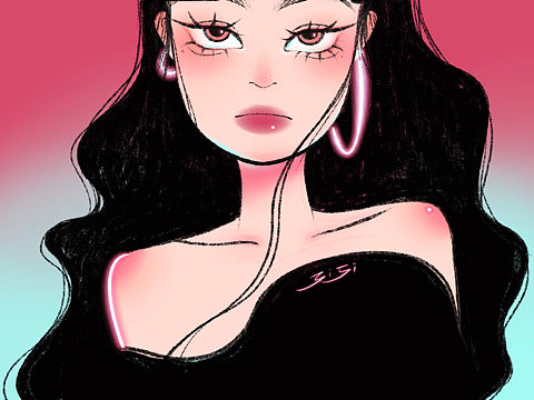 头像 美女子 插画
