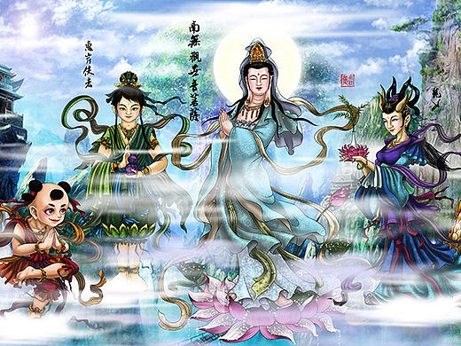 西游记人物谱--观音菩萨，惠岸行者，龙女，善财童子