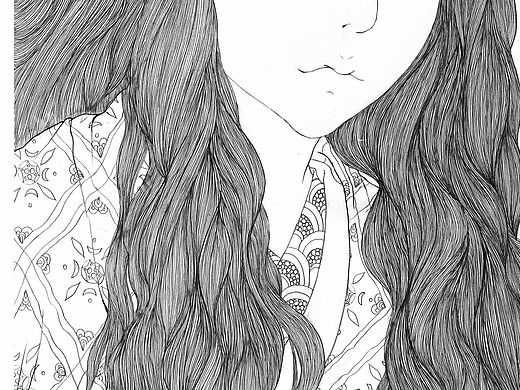 手绘铅笔线条人像插画