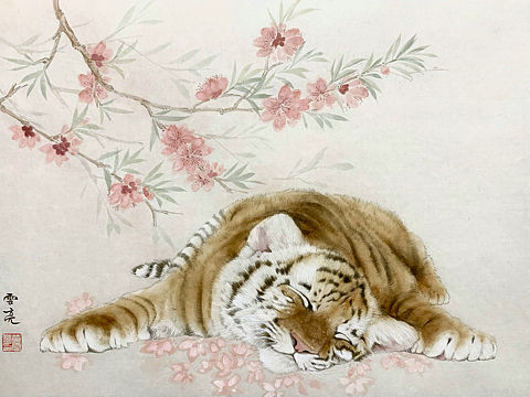 小老虎水墨插画