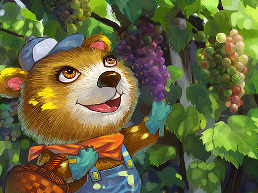 摘葡萄的小熊（个人主页-ZODU5NzI0） - 商业插画 - 站酷设计师夏草插画原创素材 - 站酷ZCOOL