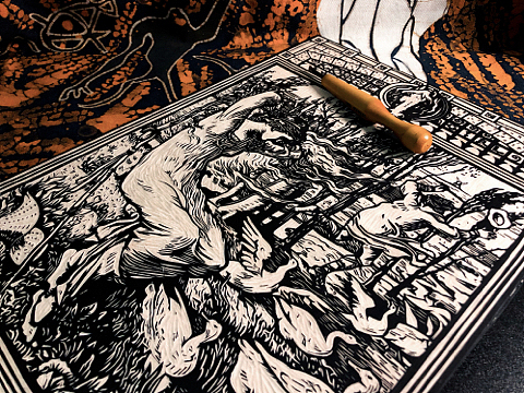 格林童话插图·放鹅姑娘手工雕刻黑白木刻版画雕刻步骤