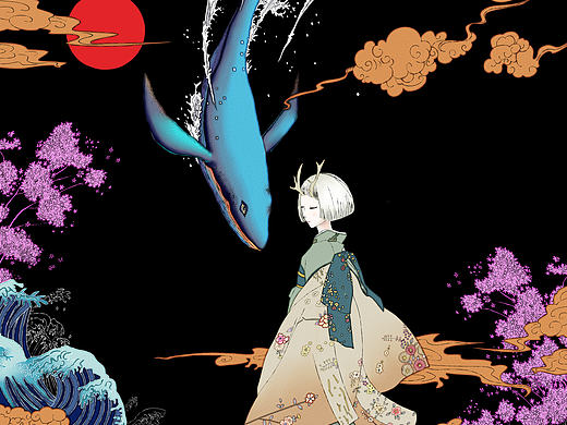 鯤與少女（個人主頁-ZNDc4NTIzMjg=） - 藝術(shù)插畫 - 站酷設(shè)計師丨滄溟丨原創(chuàng)素材 - 站酷ZCOOL