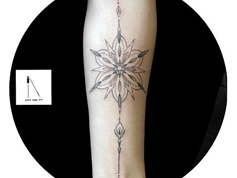 几何点刺梵花小臂文身 黄金分割线纹身 #刺青师大龙#