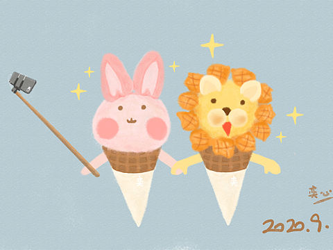 两只自拍中的冰激凌（个人主页-ZNDc0NjU2NzI=） - 儿童插画 - 站酷设计师哎呀捡到一块饼原创素材 - 站酷ZCOOL