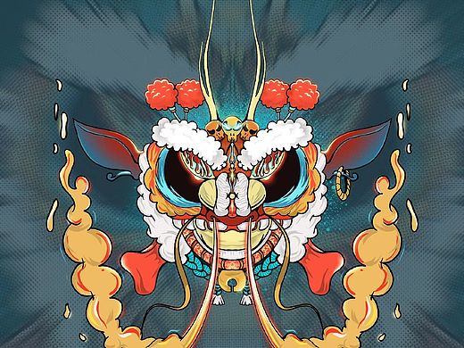 潮牌插画，醒狮