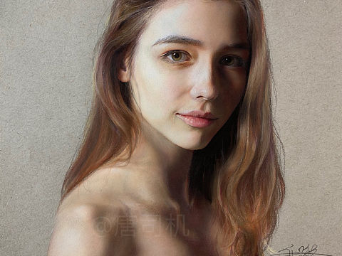 超写实彩铅肖像《莞尔》