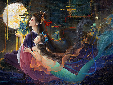 精卫与蛟姝（个人主页-ZNDAwNzQwMDg=） - 商业插画 - 站酷设计师和合上原创素材 - 站酷ZCOOL