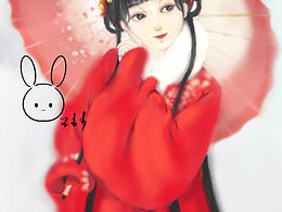 雪地撑伞的少女