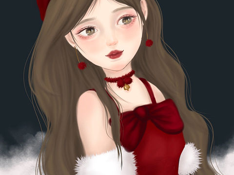 圣诞手绘插画 圣诞少女