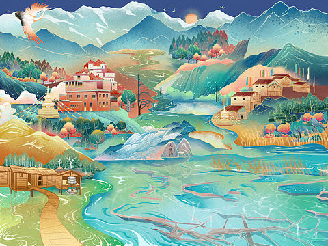 【九寨沟】风景文旅插画
