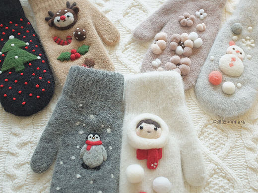 羊毛毡手套 冬天和圣诞节主题