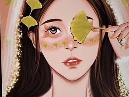 银杏叶&四叶草拟人头像插画