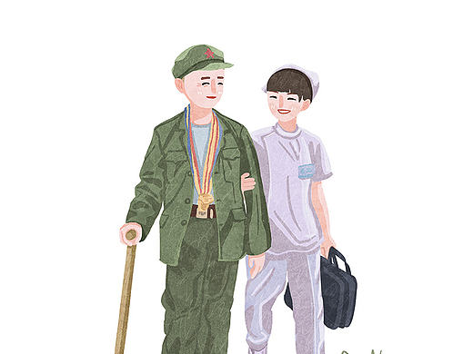 「Cony的画」护士与军人人像插画