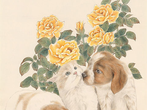 睡不醒➕窃窃私语 小伙伴日常 国画画猫狗