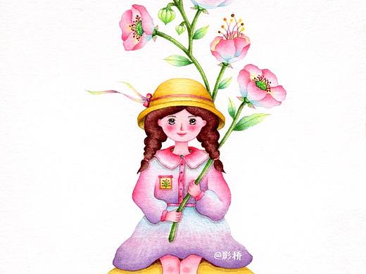 【影桥原创插画】《花月女孩》（附过程图）（个人主页-ZNTI4ODkyMjg=） - 创作习作 - 站酷设计师影桥原创素材 - 站酷ZCOOL
