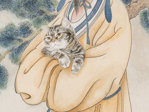 貍奴-陸游抱貓圖 云亮畫(huà)貓（個(gè)人主頁(yè)-ZNTkzOTYxNTI=） - 繪畫(huà) - 站酷設(shè)計(jì)師水墨畫(huà)家黃云亮原創(chuàng)素材 - 站酷ZCOOL
