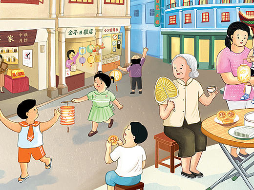 集味村“潮汕故事”中秋月饼礼盒包装插画