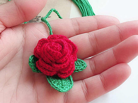 纯手作毛线编织浪漫:rose:玫瑰花书签 