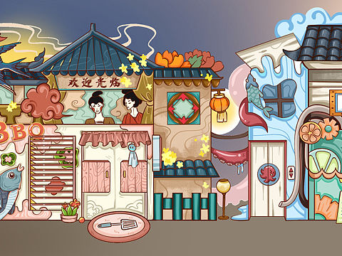 原创插画商业街