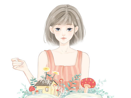 少女插画半身像