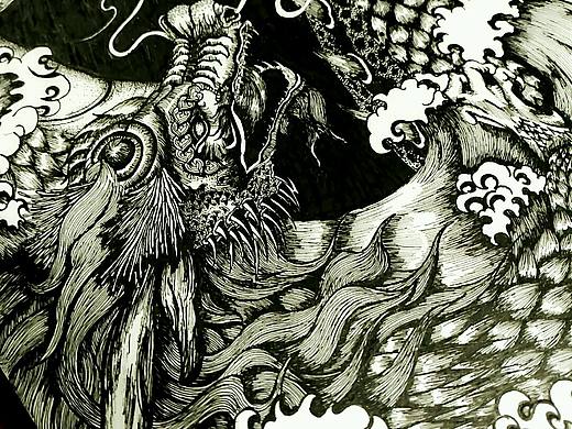 中国风系列长卷_手绘_黑白_纹身_插画 