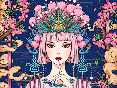 國潮插畫-歡喜（個人主頁-ZNTcyMzQ2OTI=） - 新銳潮流插畫 - 站酷設(shè)計師丨滄溟丨原創(chuàng)素材 - 站酷ZCOOL