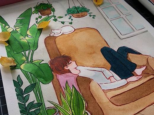 猫与少年の治愈梦境  临摹