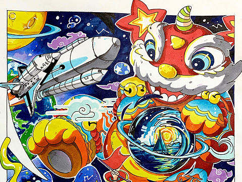 视觉传达考研手绘，创想，探索宇宙题材