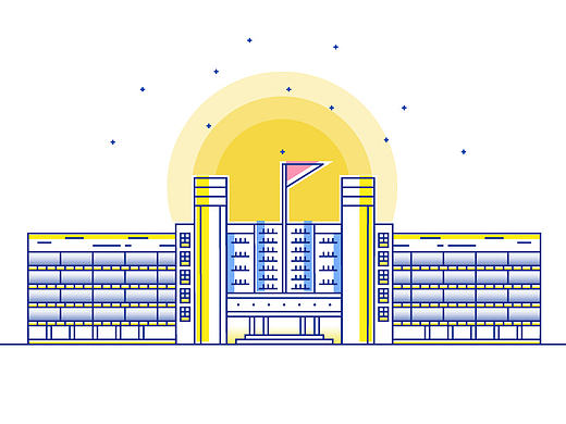 一套描边风建筑插画