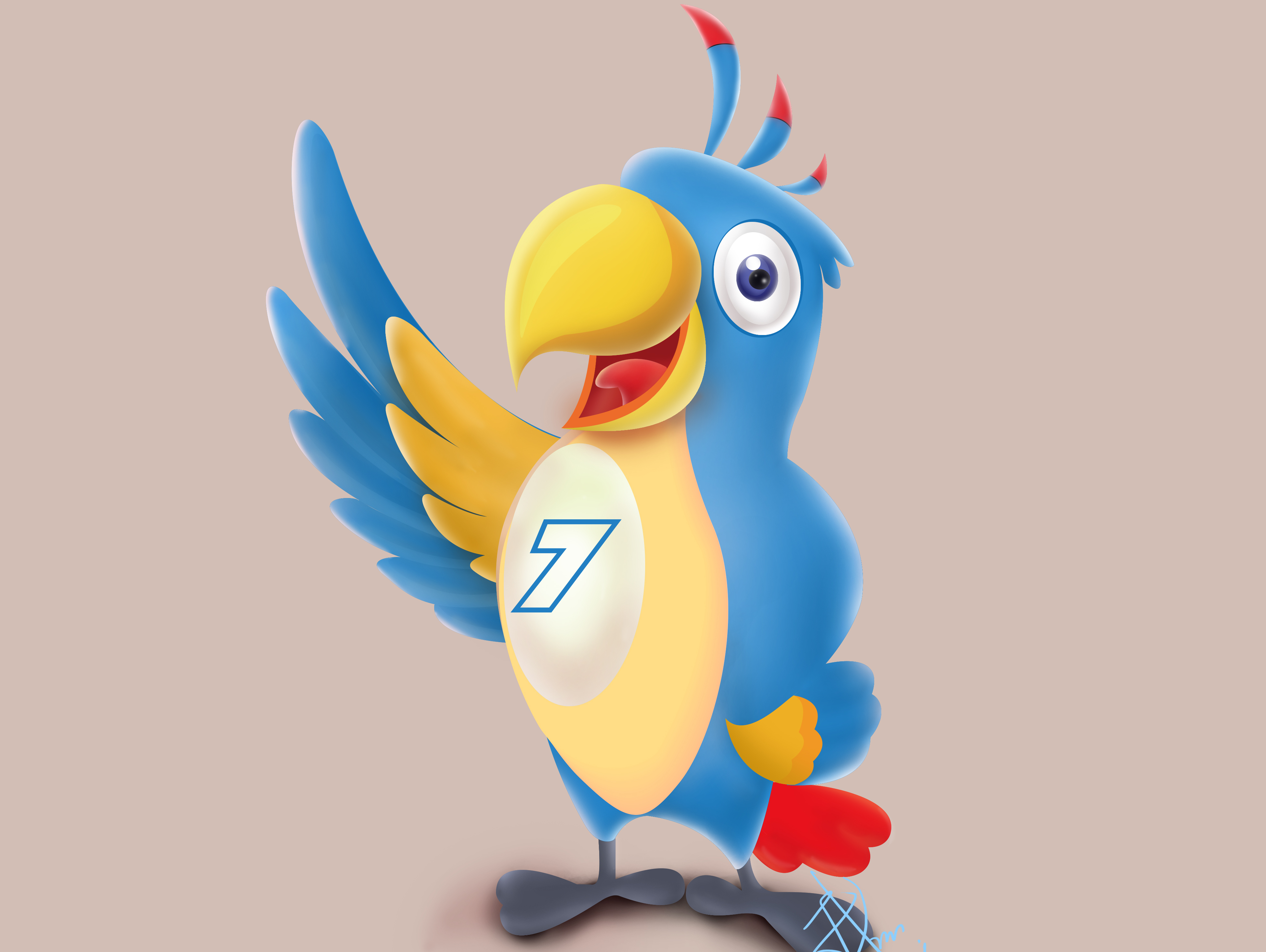 手绘鹦鹉(小七)吉祥物 ai logo 字体设计