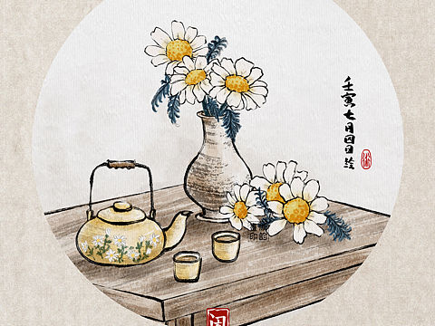 茶壶，菊
