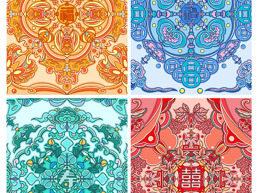 传统纹样设计—福禄寿喜财（个人主页-ZNjY5MDM4ODg=） - 图案 - 站酷设计师Z042920210原创素材 - 站酷ZCOOL