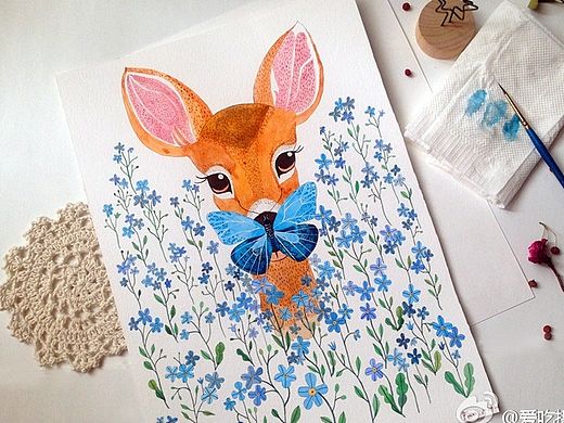 dear in the flowers（个人主页-ZMTM3MjQwMTY=） - 商业插画 - 站酷设计师爱吃提子Fiona原创素材 - 站酷ZCOOL