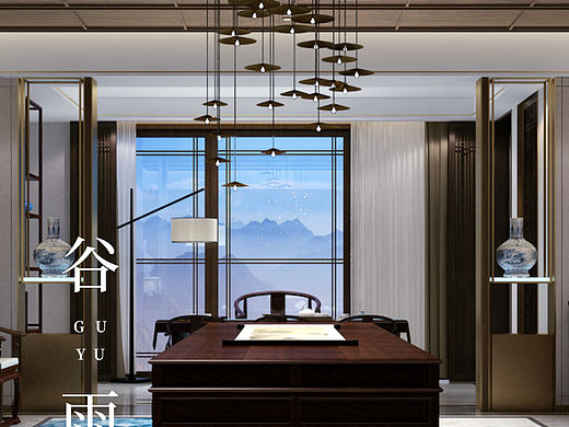 书法会客室线象空间设计禧上装饰全案整装