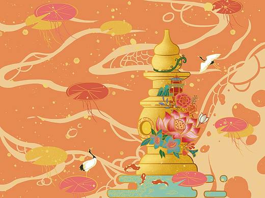 国潮风插画三潭 凤凰