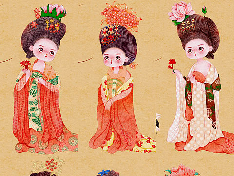 簪花仕女图 | 水彩 | 古风人物插画