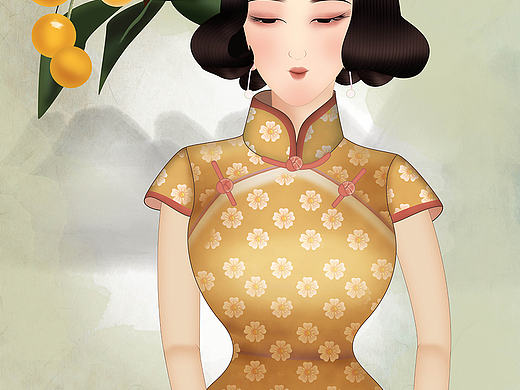 琵琶果枝旗袍美人