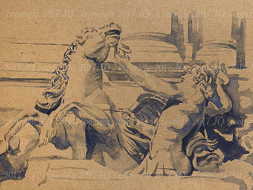 單色水彩手繪－雕塑小景（個(gè)人主頁(yè)-ZMjAwMjk5ODg=） - 繪畫(huà) - 站酷設(shè)計(jì)師jessicaqlj原創(chuàng)素材 - 站酷ZCOOL