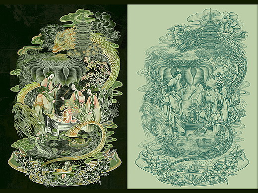 |茶梦红楼|奶茶品牌联名版画长卷