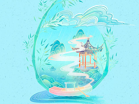 二十四节气插画———雨水（个人主页-ZNTkyMDIxOTY=） - 创作习作 - 站酷设计师小魚没烦恼原创素材 - 站酷ZCOOL